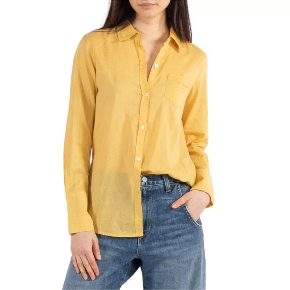 Nili Lotan Cotton Voile Shirt Sz M Tuscan Yellow NWT Semi Sheer